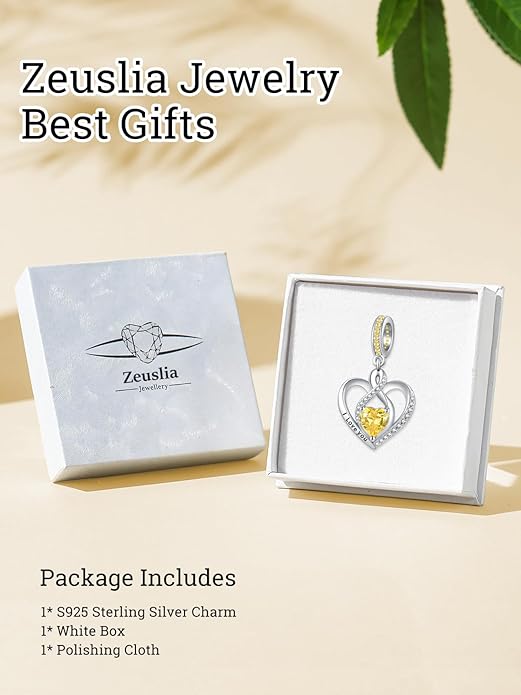 Heart Birthstone Charms for Bracelets, 925 Sterling Silver Women Bead Charms for Charm Bracelets Necklace, Mother's Day Birthday Anniversary Jewelry Gifts for Wife Mom Grandma Daughter