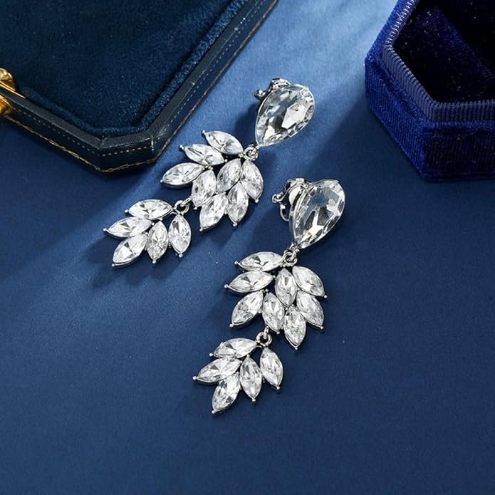 Aloha Earrings Non Pierced Silver Tone Clip On Sparkling Statement Dangling Earrings