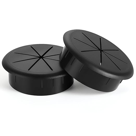 HYCC 2 Pack 2-3/8 Inch Flexible Desk Grommet,Organize Wires and Cables on Office Equipment, Computer Components, Entertainment Systems Effectively - Color: Black