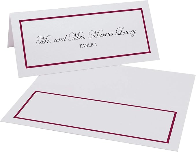 Single Line Border Place Cards, Burgundy (Choose Color), Set of 150, Pre-cut and Scored - Wedding, Party, Dinner, and Special Events - Made in the USA