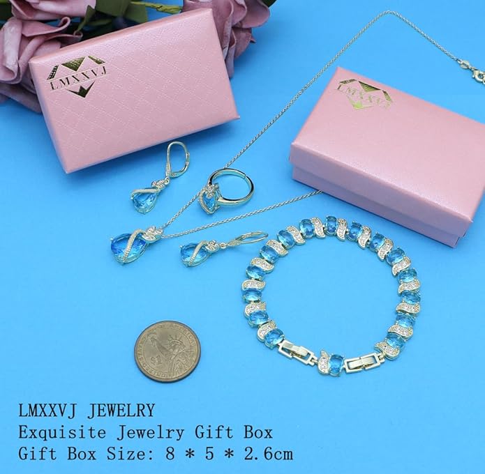 LMXXVJ Jewelry Set for Women,Teardrop Cubic Zirconia Necklace Earrings Adjustable Ring Bracelet Jewelry Set Formal Jewelry Gift