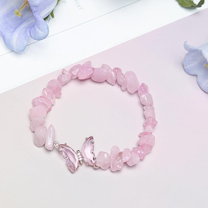 Artlunar Purple Butterfly Healing Bracelet, Gift Charm Jewelry with Beaded Bracelet for Women
