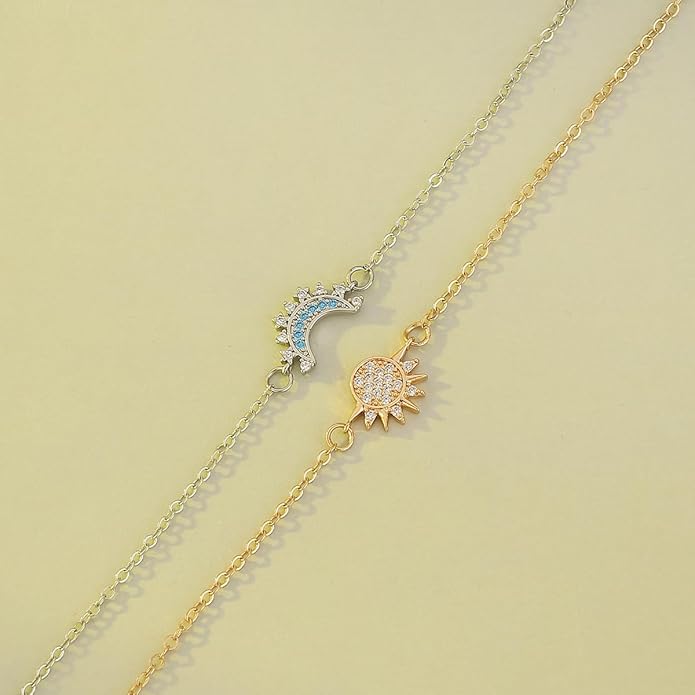 PINK TOWN Sun Moon Bracelet Set Stackable Bracelet for Women Men Sparkling Gold Sun Ring/Blue Moon Bracelet Couple Bracelet Matching Bracelet as Friendship Best Friend Jewelry for Women Men