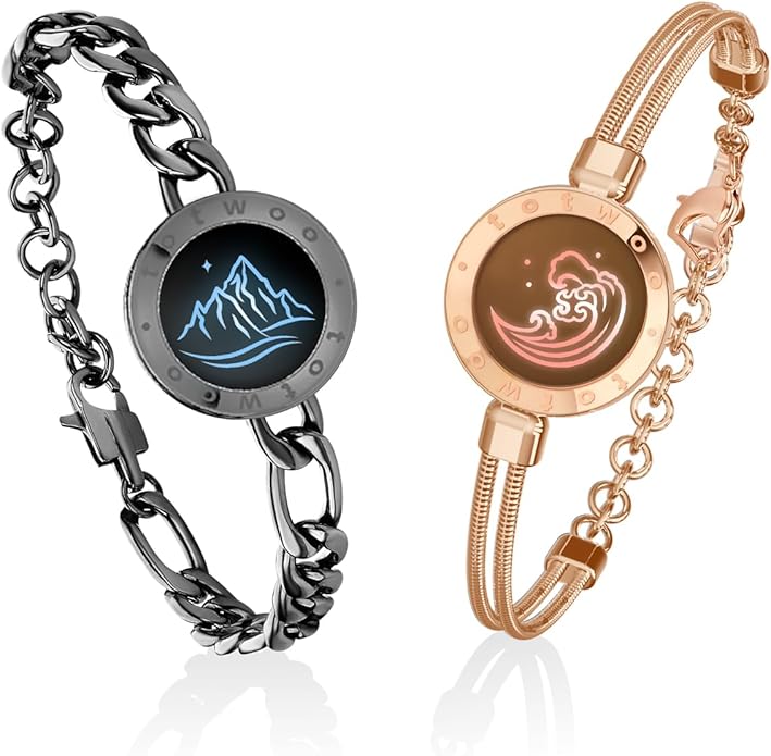 TOTWOO Long Distance Touch Bracelets for Couples, Smart Light & Vibration Love Jewelry, Long Distance Valentines Day Gifts for Him Her Women Men, One-to-One Bluetooth Pairing via App