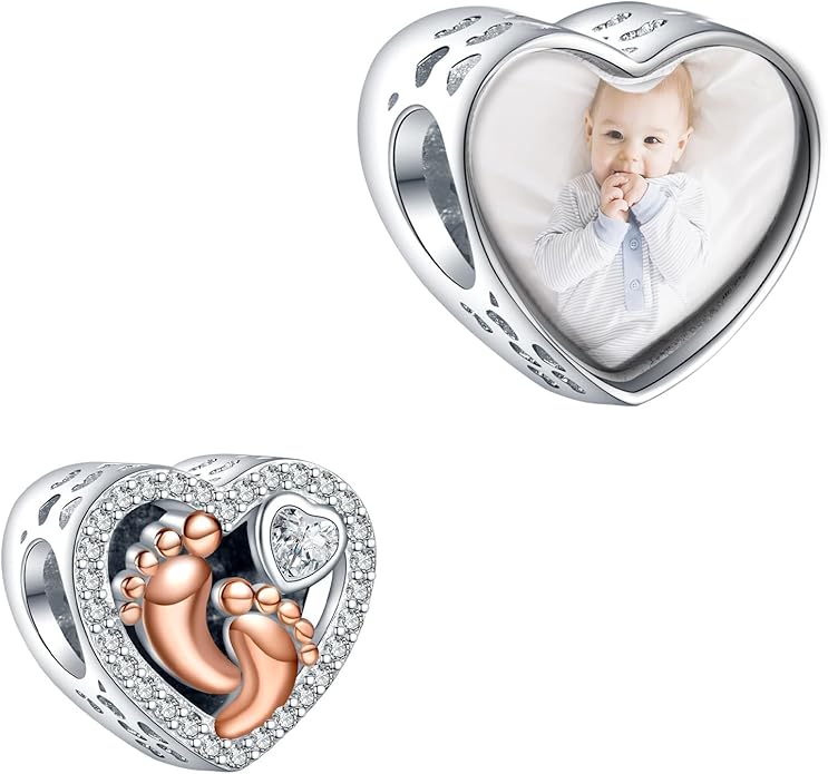 Annmors Personalized Photo Charm for Bracelet Necklaces,925 Sterling Silver Charm Love Heart Shaped Engraved Customize Picture Gift for Birthday Mother's Day Christmas,Bead Charms Jewelry for Women