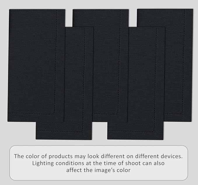 Ruvanti Premium Linen Napkins Set of 6-20x20 Inch, Classic Hemstitch, Mitered Corner Cloth Napkins ‎‎- Soft, Elegant Dinner Napkins Cloth Washable for Weddings, Parties, Everyday Use - Black