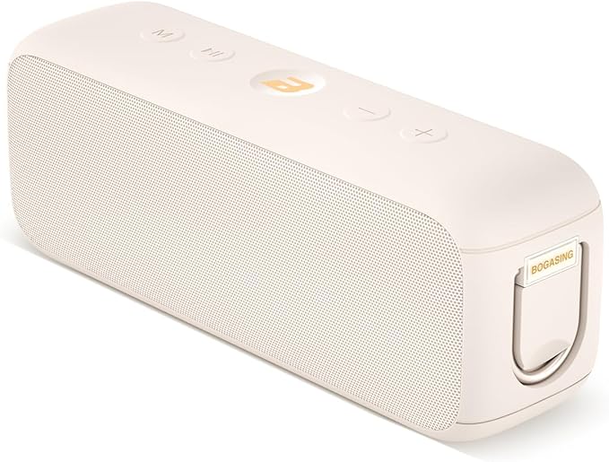 BOGASING G6 Bluetooth Speaker, Portable Wireless Speakers with 30W Punchy Sound, 35H Playtime, IPX6 Waterproof, Bluetooth 5.3, Built-in Mic, EQ, TF-Card, AUX, USB Stick for Outdoors Hiking (Beige)