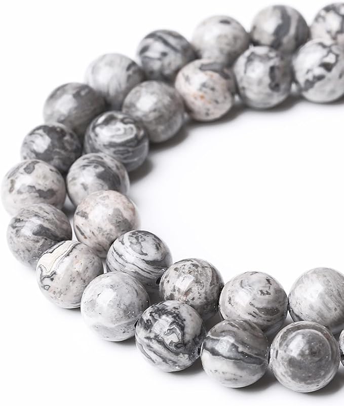 A+ Natural Map Jasper Gemstone Beads Gray Energy Stone Healing Power for Jewelry Making DIY Bracelet 6mm 60pcs