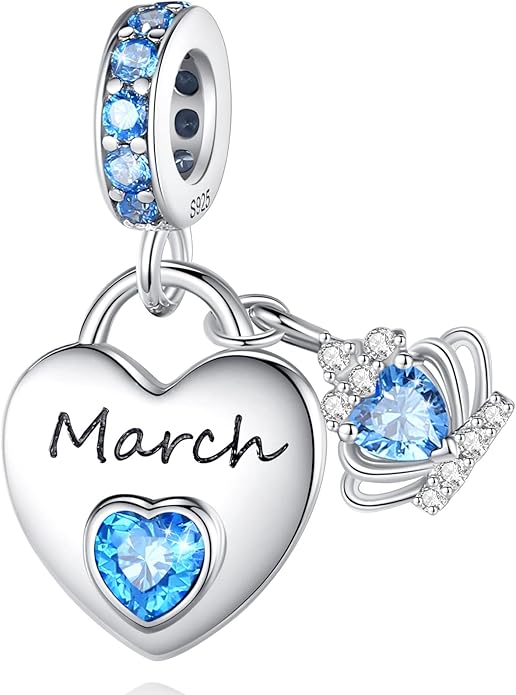Birthstone Charms for Charms Bracelet: 925 Sterling Silver Heart Dangle Charms for Bracelets and Necklaces, Birthday Mother's Day Christmas Gifts For Women.