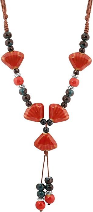 MINACHI Vintage Bohemian Ethnic Colorful Ceramic Bead Long Y Necklace, Hippie Boho Summer Fashion Jewelry Gift for Women
