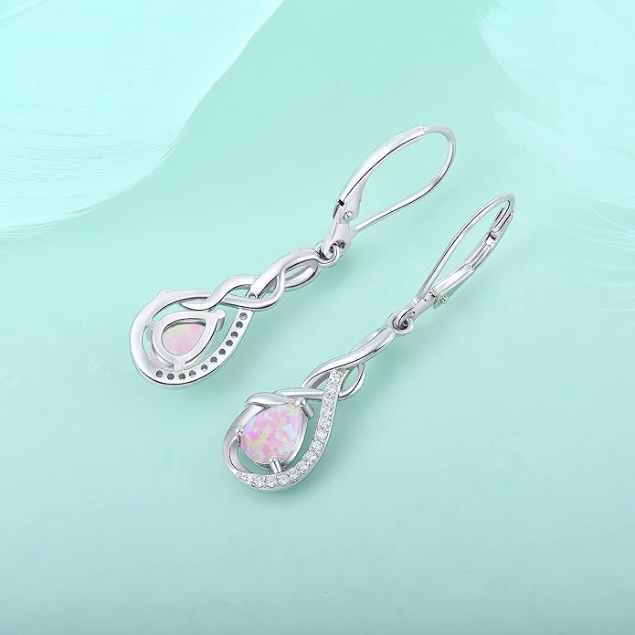 Starchenie Infinity Dangle Drop Earrings Sterling Silver Leverback Earrings Gemstones Twisted Jewelry
