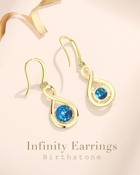 FANCIME Valentines Day Gift Dangle Drop Earrings 925 Sterling Silver Dainty Infinity Round Gemstone Birthstone Jewelry Birthday Gifts for Her Women