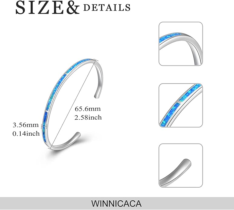 WINNICACA Bracelet for Women Opal Bracelet 925 Sterling Silver Opal Cuff Bangle Bracelets Inspirational Fine Jewelry Gifts for Women Her Wife Mom Daughter Anniversary Birthday Gifts Ideas