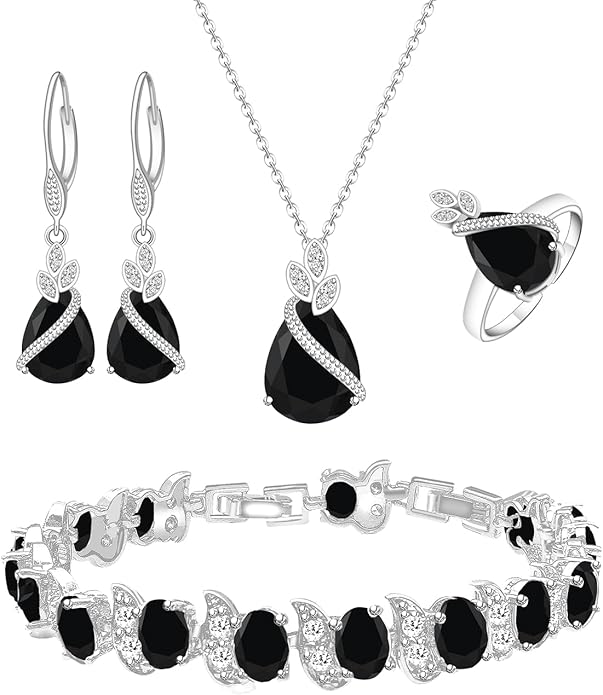 LMXXVJ Jewelry Set for Women,Teardrop Cubic Zirconia Necklace Earrings Adjustable Ring Bracelet Jewelry Set Formal Jewelry Gift