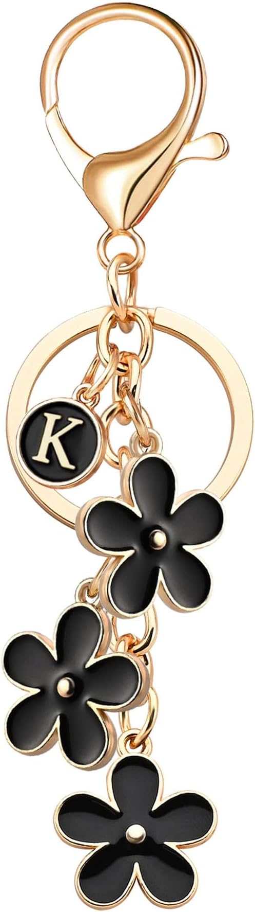 OUMILAN Initial Keychain Cute Flower Charms Keyring for Handbag Backpack–Personalized A-Z Letter Jewelry Gift for Women Girls