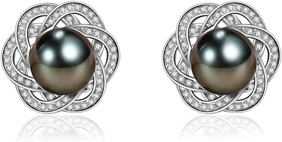 Gifts for Women- Tahitian Black-Pearl-Earrings-Gift for Wife Wedding Birthday Anniversary-Mom Her Mothers Day Valentines Day Christmas-18K Gold Plated Sterling Silver Pearl Earring Fine Jewelry