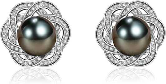 Gifts for Women- Tahitian Black-Pearl-Earrings-Gift for Wife Wedding Birthday Anniversary-Mom Her Mothers Day Valentines Day Christmas-18K Gold Plated Sterling Silver Pearl Earring Fine Jewelry