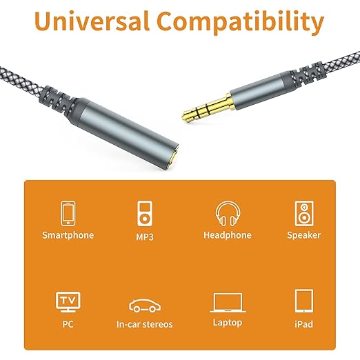 MCSPER Headphone Extension Cable, [2-Pack, 6.6ft Hi-Fi ] 3.5mm Extension AudioMale to Female Aux Adapter Hi-Fi Sound Stereo Extender Cord for Headset, iPhone, iPad, Smartphones, Tablets & More (Grey)