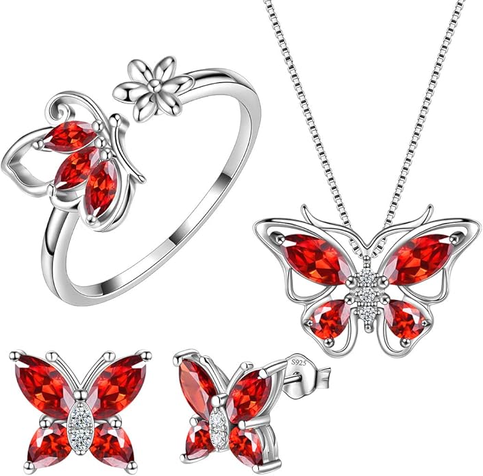 Aurora Tears Butterfly Jewelry,Women 925 Sterling Silver Butterflies Birthstone Pendant Necklace/Earrings/Rings Wedding Gift