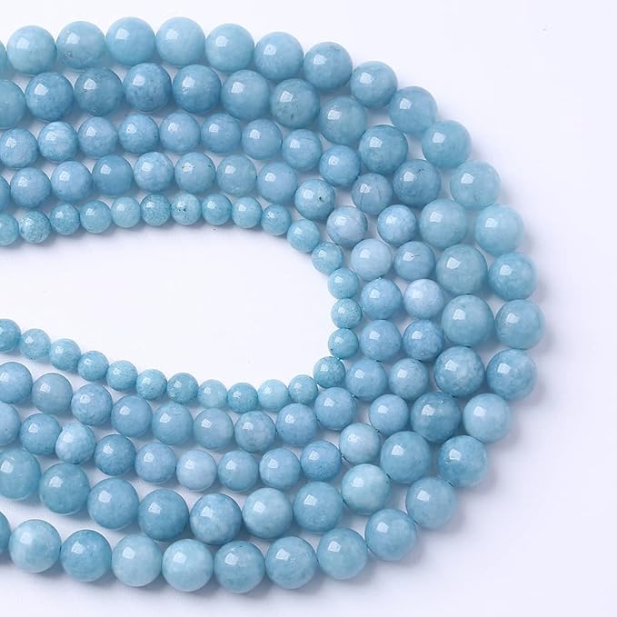 32Pcs 12mm Natural Blue Chalcedony Jades Beads for Jewelry Making Aquamarine Jades Energy Stone Healing Beads DIY Bracelet Necklace 15" 1 Strand