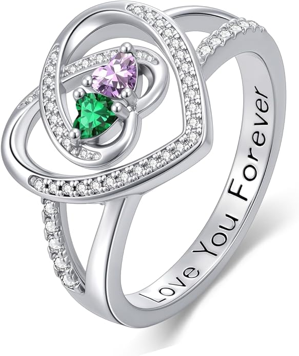 Valentine's Day Gifts for Women Birthstone Rings for Women Heart Statemet Engagement Eternity Wedding Promise Rings Jewelry Anniversary Christmas Valentine Mothers Day Birthday Gifts for Wife Her Girlfriend