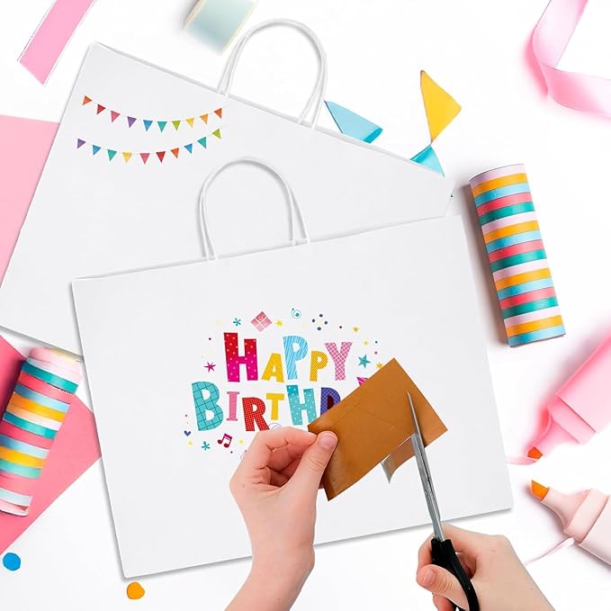 MESHA Gift Paper Bags 400 PACK 16x6x12 Inch White Large Shopping Kraft Bags Bulk with Handles Reusable for Business,Grocery,Birthday,Wedding,Kids Party,Favors