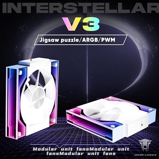 Jungle Leopard Interstellar V3 120mm PC Case Fan Infinity Mirror Module Daisy-Chain 120mm RGB PWM Fan Triple Pack Suitable for Computer Case & 360mm AIO Cooler(White-3Pack