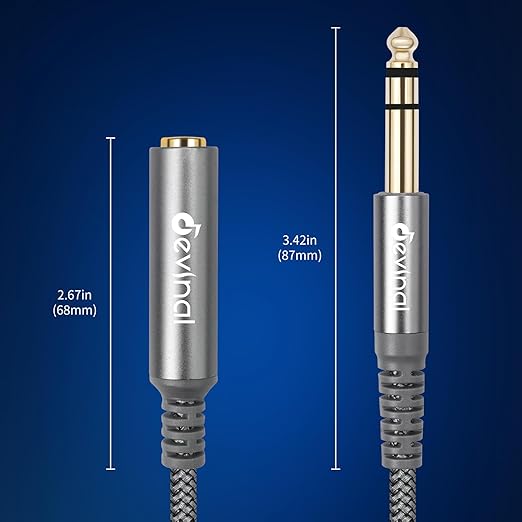 Devinal 1/4 inch Headphone Extension Cable, 6.35mm TRS Male to Female Stereo Cord, Quarter Inch Guitar Cable Extender, 20ft (6 Meters)