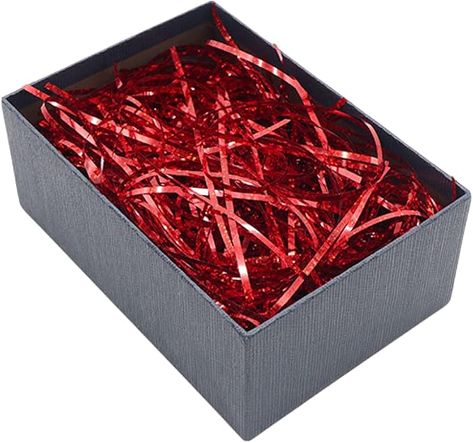 Goodma 100 Grams Shiny Iridescent Film PP Hamper Shreds & Strands Shredded Crinkle Confetti for DIY Gift Wrapping & Basket Filling (Red)