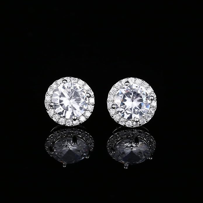 YOMELA Cubic Zirconia Earrings Studs, Halo CZ Birthstone Simulated Diamond Stud Earrings for Women