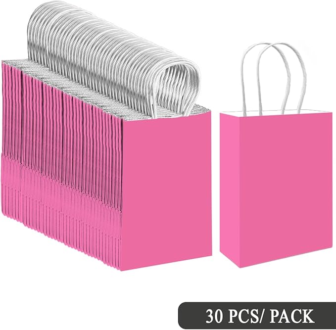 qiqee 30PCS Medium Gift Bag with Handles Bulk 11"x5"x8" Gift Bags Pink Bags Multiple Uses (Medium Size)