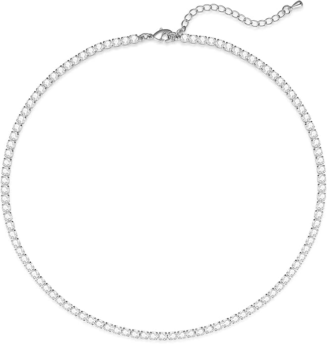 Tennis Necklace Bracelet for Women, Dainty Sterling Sliver Choker Necklace Crystal Link Bracelet Stud Earrings for Women Wedding Jewelry for Bride Jewelry Set Accessories