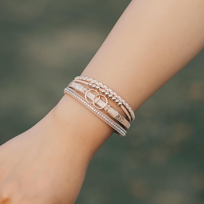 FANCY SHINY Boho Leather Wrap Bracelet Stackable Infinity Chunky Cuff Bracelets Western Hippie Outfits Jewelry Valentine Gifts for Women