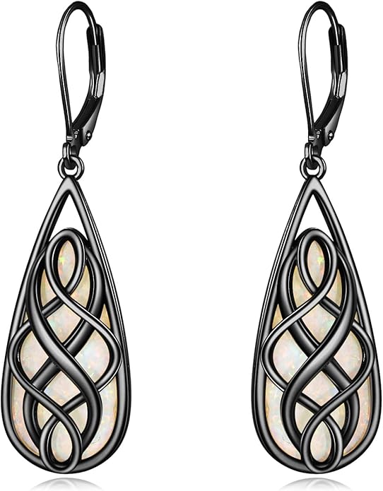 VONALA White Opal Celtic Knot Dangle Drop Earrings for Women 925 Sterling Silver Boho Chic Jewelry Gift for Women