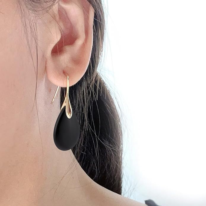 SELOVO Agate Teardrop Stone Grey Drop Earrings Fishhook Dangle Earrings for Women