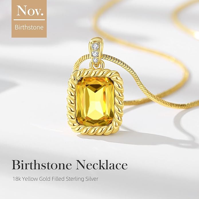 Valentine's Day Gifts for Her-18K Gold Plated Dainty Square Crystal Birthstone Necklace,Gold Jewelry for Women,Anniversary Birthday Gifts for Women Her Wife Girlfriend Mom Womens Necklace Jewelry