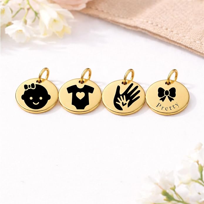 SM Design Pregnancy & New Baby Charm Set – Set of 4 Meaningful Stainless Steel Charms – Great for Crafting, Making Bracelets and Necklaces - Meaningful Keepsake Charms for Expecting & New Moms