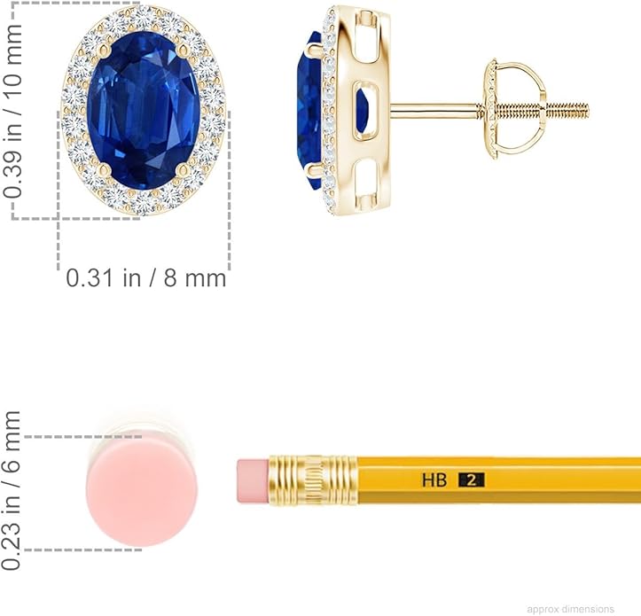 ANGARA Natural Blue Sapphire Earrings for Women | Prong-Set Oval Blue Sapphire Stud Earrings with Diamond Halo in 14K Solid Gold/Platinum | September Birthday, Anniversary, Gemstone Jewellery Gift