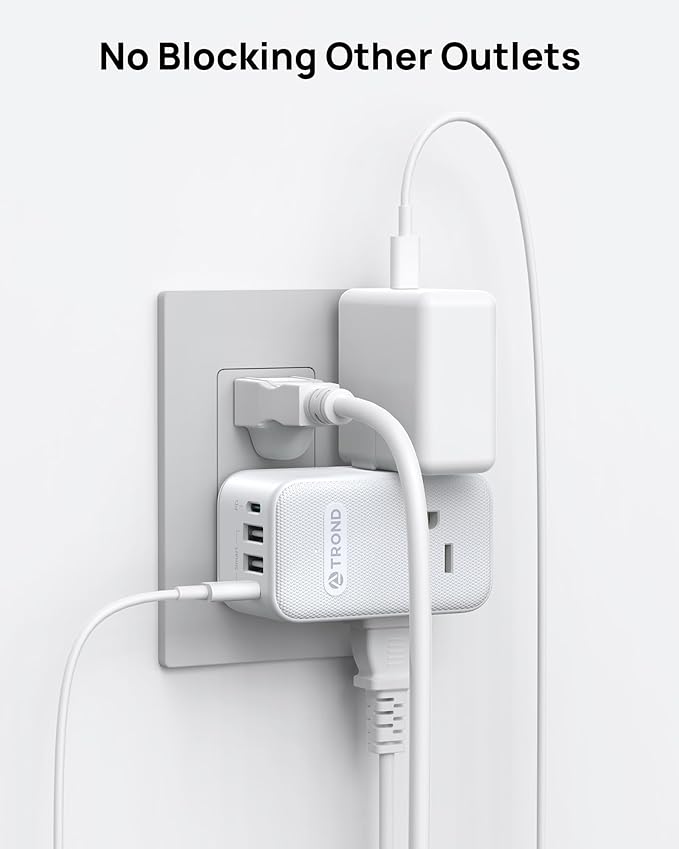 TROND Outlet Extender with 360 Rotating Plug, 3 AC Outlet Splitter with PD 20W USB C Charger, USB Wall Plug Adapter, A Small Charging Station for Kitchen Bathroom Cruise Ship Travel Essentials