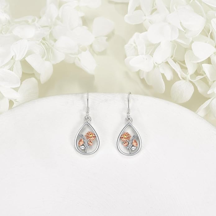 VONALA Flower Earrings for Women 925 Sterling Silver Rose/Lotus/Scottish Thistle/Tulip/Lilac/Mushroom/Pineapple Dangle Drop Earrings Flower Jewelry Gifts for Women Girls Birthday Gifts