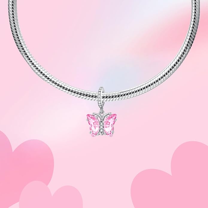 Birthday Fashion Love Heart Dangle Charm 925 Sterling Silver Charms fits Bracelets and Necklace Pendant Bead Charms Jewelry Present for Women Family Friends