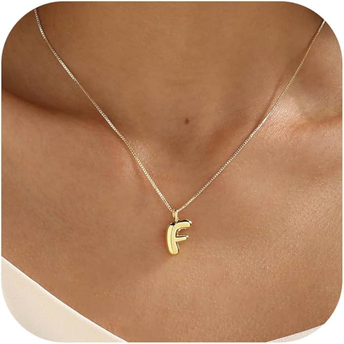 Bubble Gold Silver Letter Necklace Initial Necklaces for Women Trendy 14K Dainty Charm Pendant Name Necklace Personalized Jewelry Gift for Women Teen
