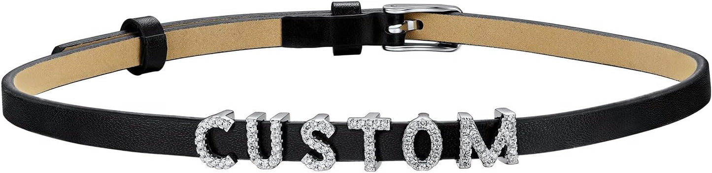 Custom4U Personalized Black Leather Choker Necklace with Picture/Name/Initials/Letters Charm,Custom Made Adjustable Choker Collar Gothic Punk Necklaces Jewelry Gifts for Women