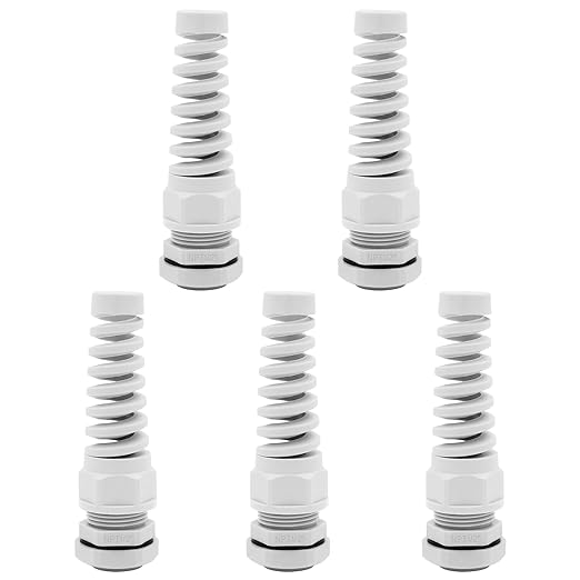 Strain Relief Cord Connector,LISTENJIALE 5Pcs NPT 1/2" Waterproof Cable Gland Flex Spiral Strain Relief Adjustable 6-12mm Cable Connector Nylon Joint with Gaskets(Grey)