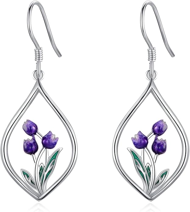VONALA Flower Earrings for Women 925 Sterling Silver Rose/Lotus/Scottish Thistle/Tulip/Lilac/Mushroom/Pineapple Dangle Drop Earrings Flower Jewelry Gifts for Women Girls Birthday Gifts