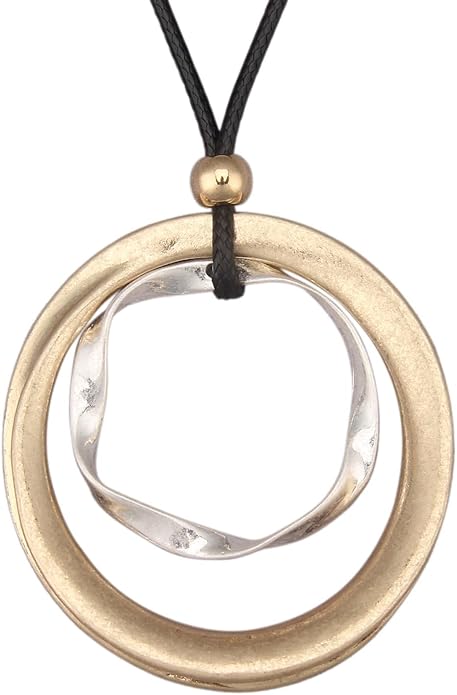 Boho Leather Necklace Women Bohemian Brown Circle Pendant Necklace Choker Long Necklaces for Women Boho Ring Large Pendant