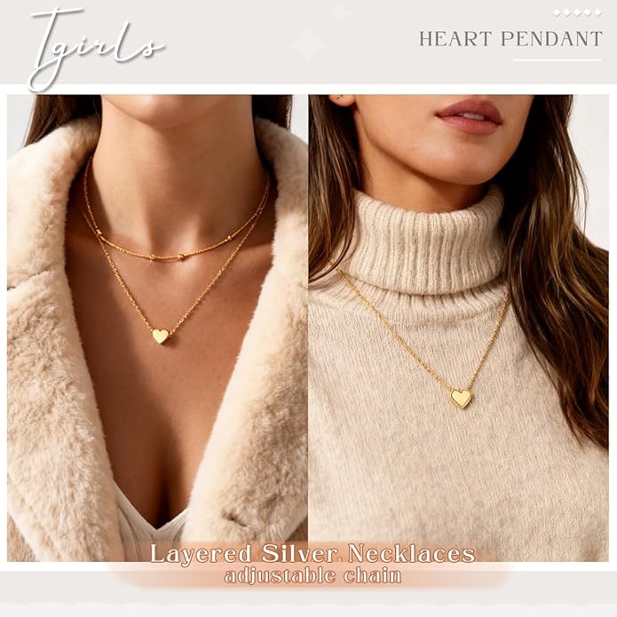 Tgirls Layered Heart Choker Necklace Tiny Puffy Heart Pendant Necklaces Ball Collar Jewelry for Women