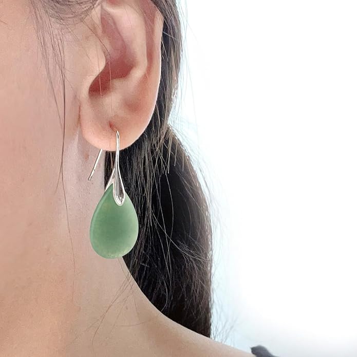 SELOVO Agate Teardrop Stone Grey Drop Earrings Fishhook Dangle Earrings for Women