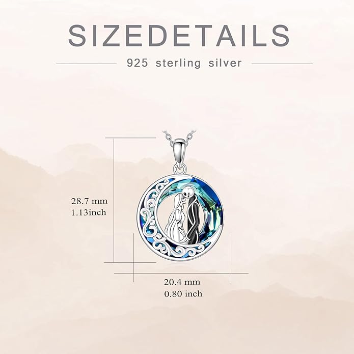 LILALO Nightmare Necklace Sterling Silver Abalone Shell Crystal Jack and Sally Necklace Jack Skellington Skull Jewelry Skull Necklaces for Women