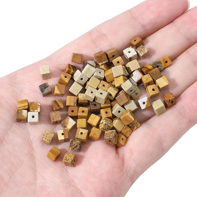 Natural Brown Picture Jasper Square Stone Beads 4x4mm 85pcs Cube Loose Semi Gemstone Beads for Jewelry Making Design